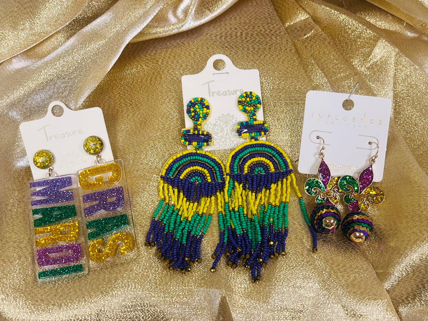 Mardi Gras Dangle Earrings