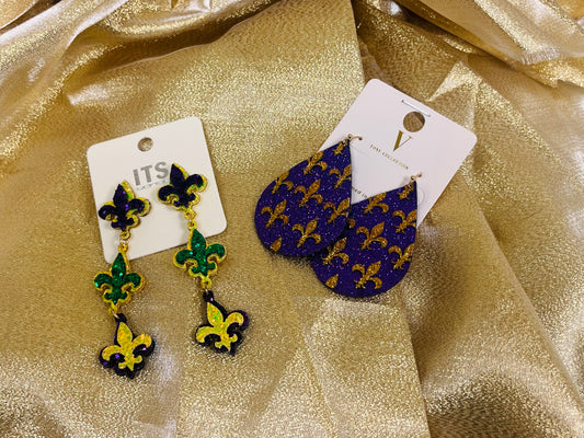 Mardi Gras Dangle Earrings