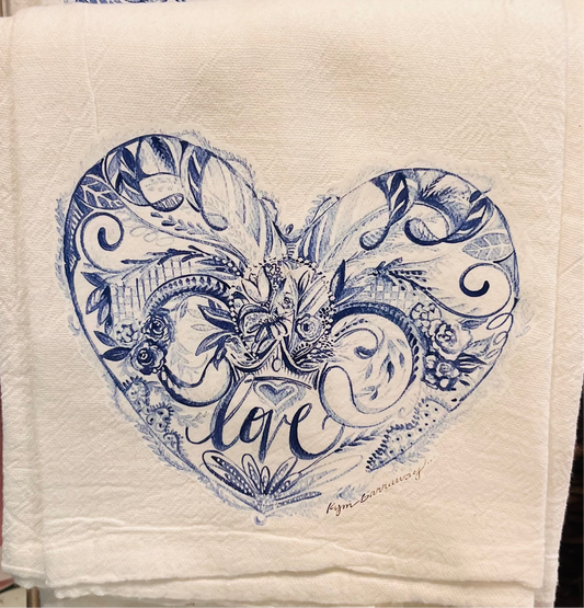 Blue and White Love Dish Towel