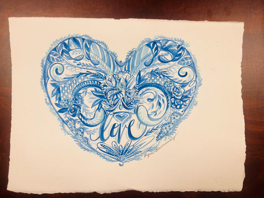 LOVE - ORIGINAL WATERCOLOR- FRAMED