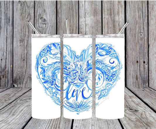 Blue and White LOVE Tumbler
