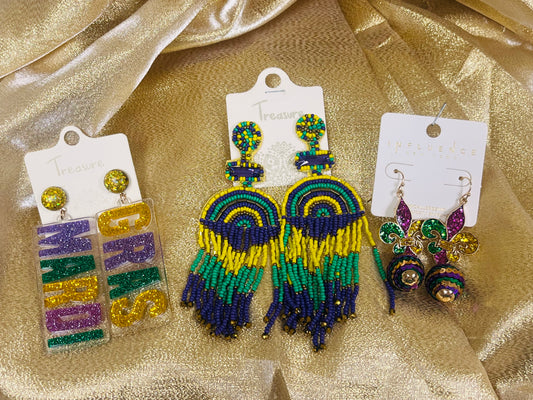 Mardi Gras Dangle Earrings